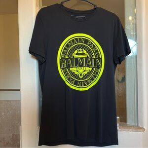 Balmain Paris Flocked Coin Men’s Blue Short Sleeve T-shirt Size Medium Authentic